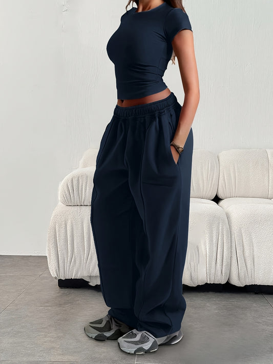 Wide-Leg Elastic Waist Joggers